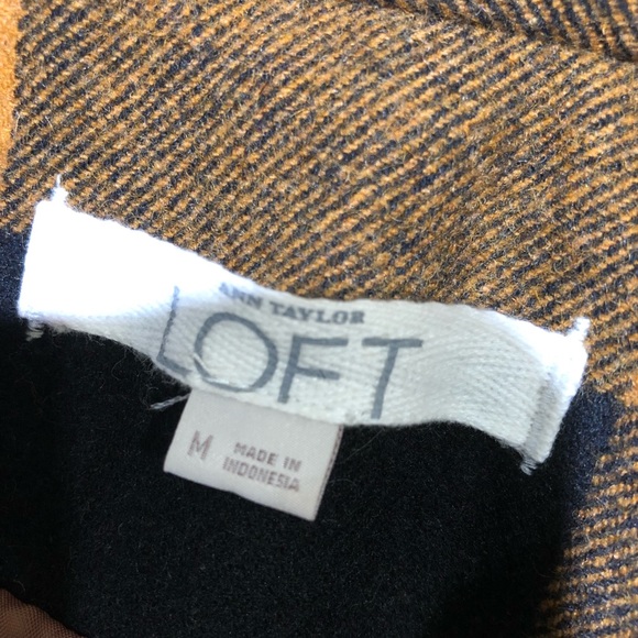 🧥 Ann Taylor LOFT Wool Buffalo Check Swing Coat Yellow/Mustard Navy Medium - Picture 5 of 8